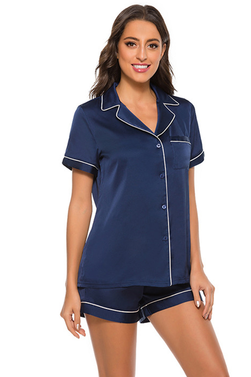Printed Button Up Short Sleeve Top and Shorts Lounge Set - House of Binx