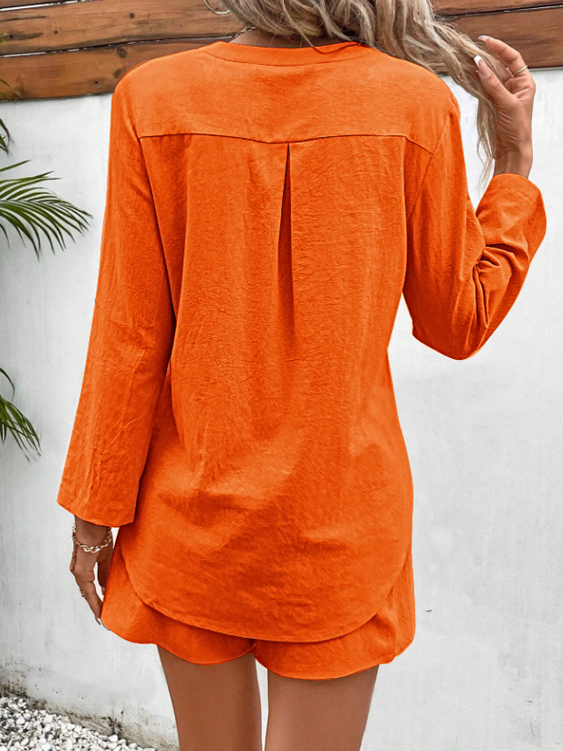 Notched Long Sleeve Top and Shorts Set - House of Binx