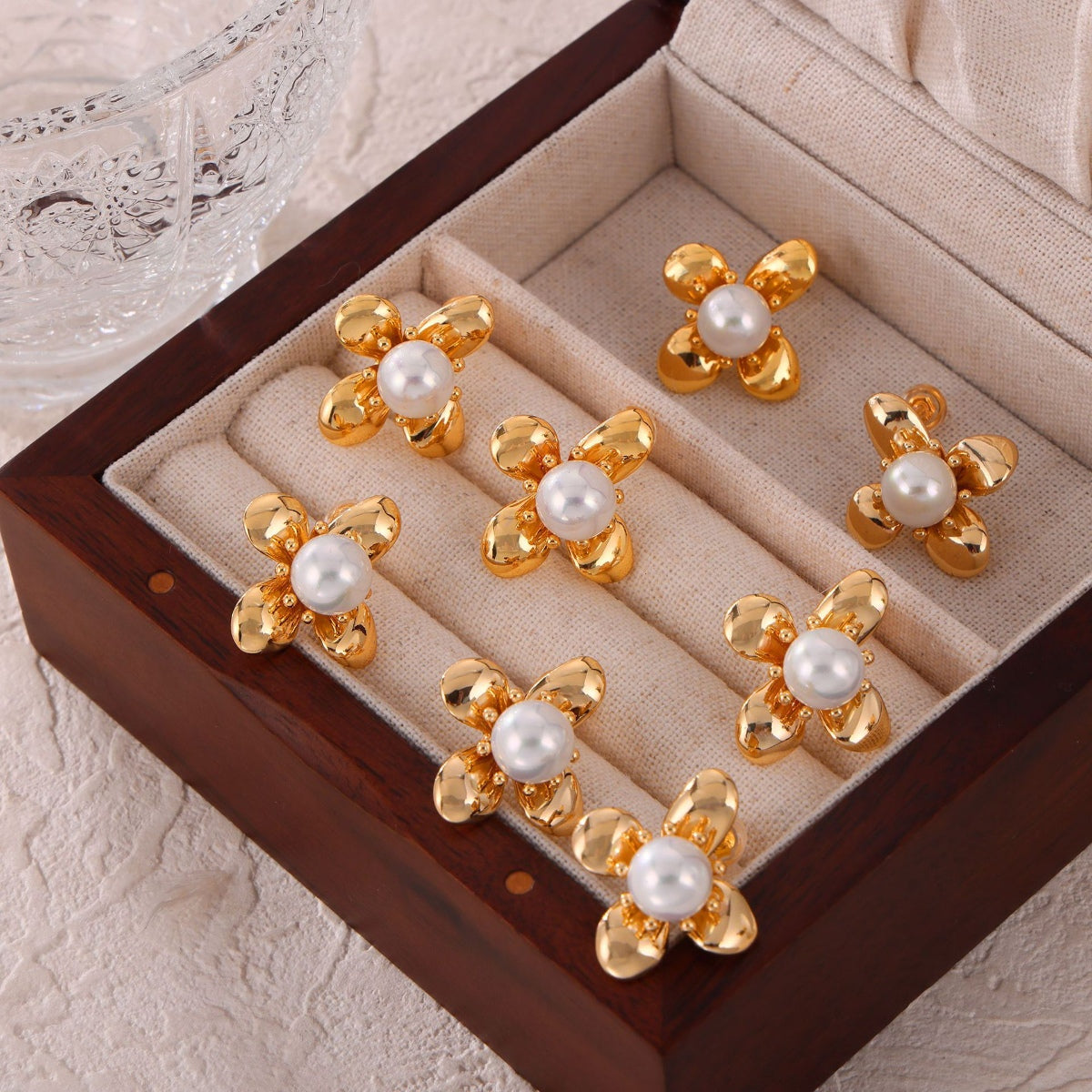 Synthetic Pearl Titanium Steel Flower Earrings - House of Binx