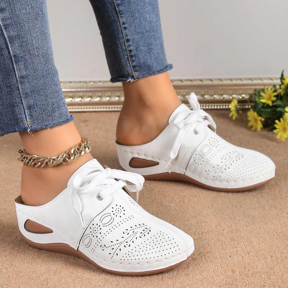 Lace-Up Round Toe Wedge Sandals - House of Binx