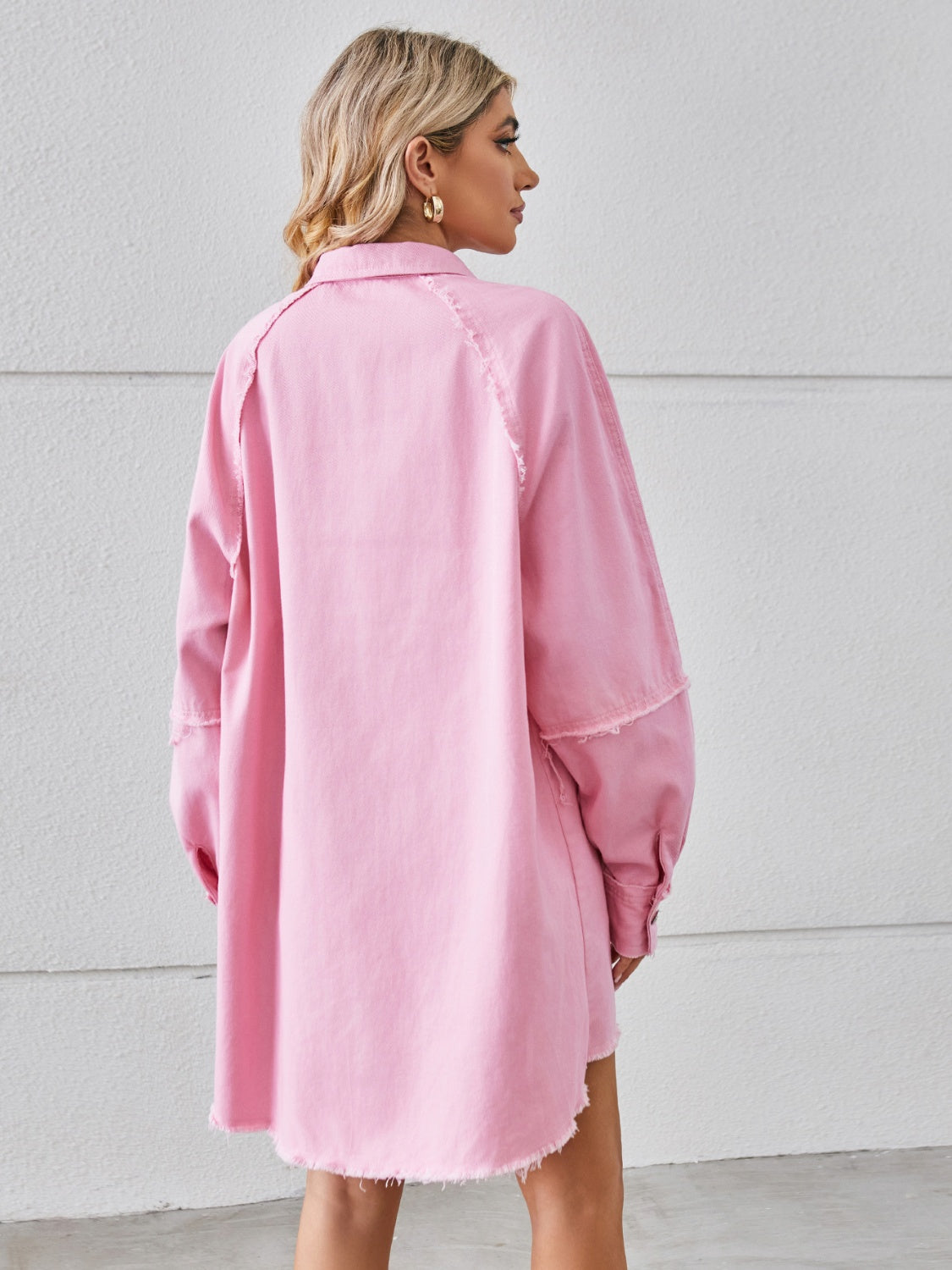Raw Hem Button Up Denim Dress - House of Binx