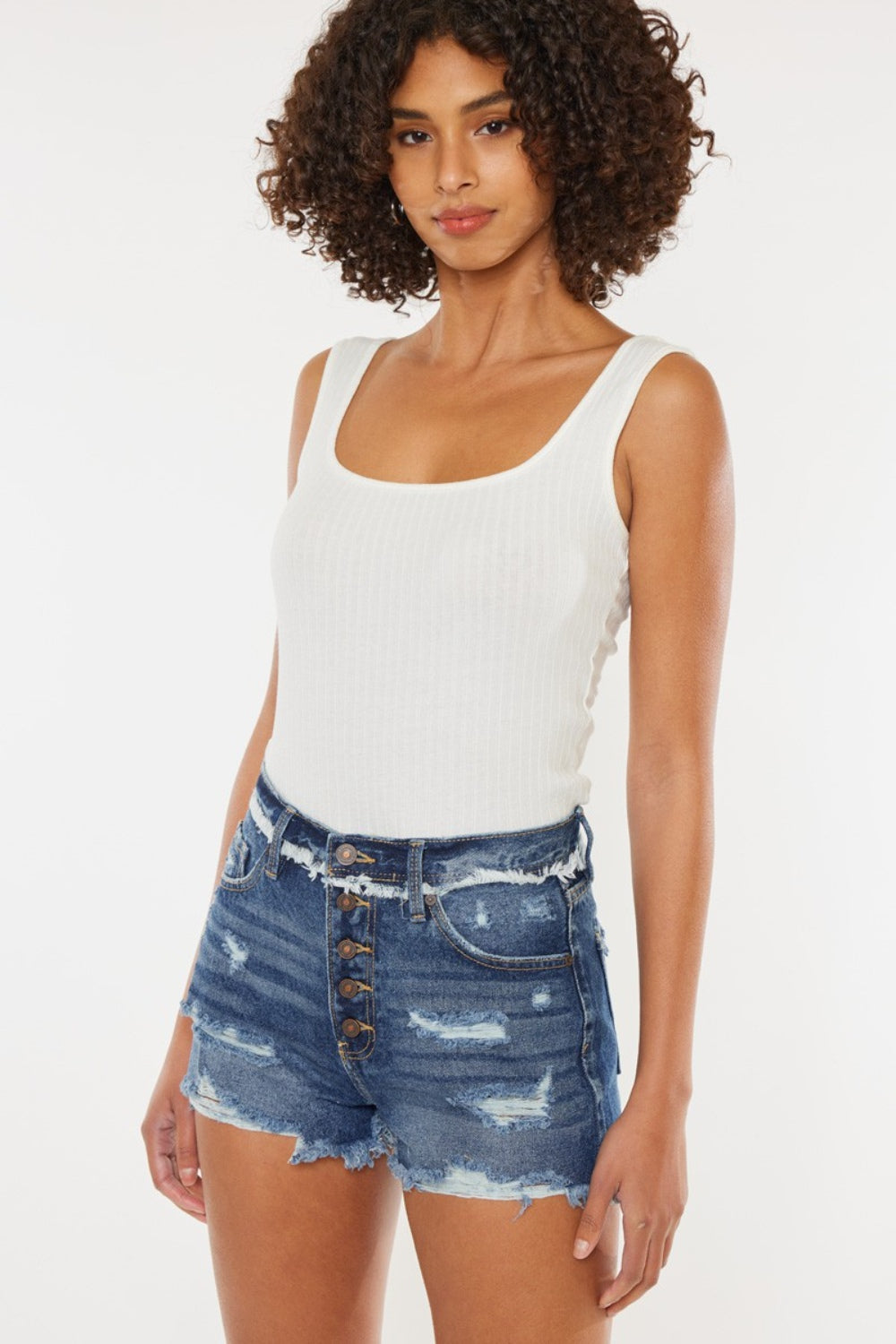 Kancan Distressed Button Fly Denim Shorts - House of Binx