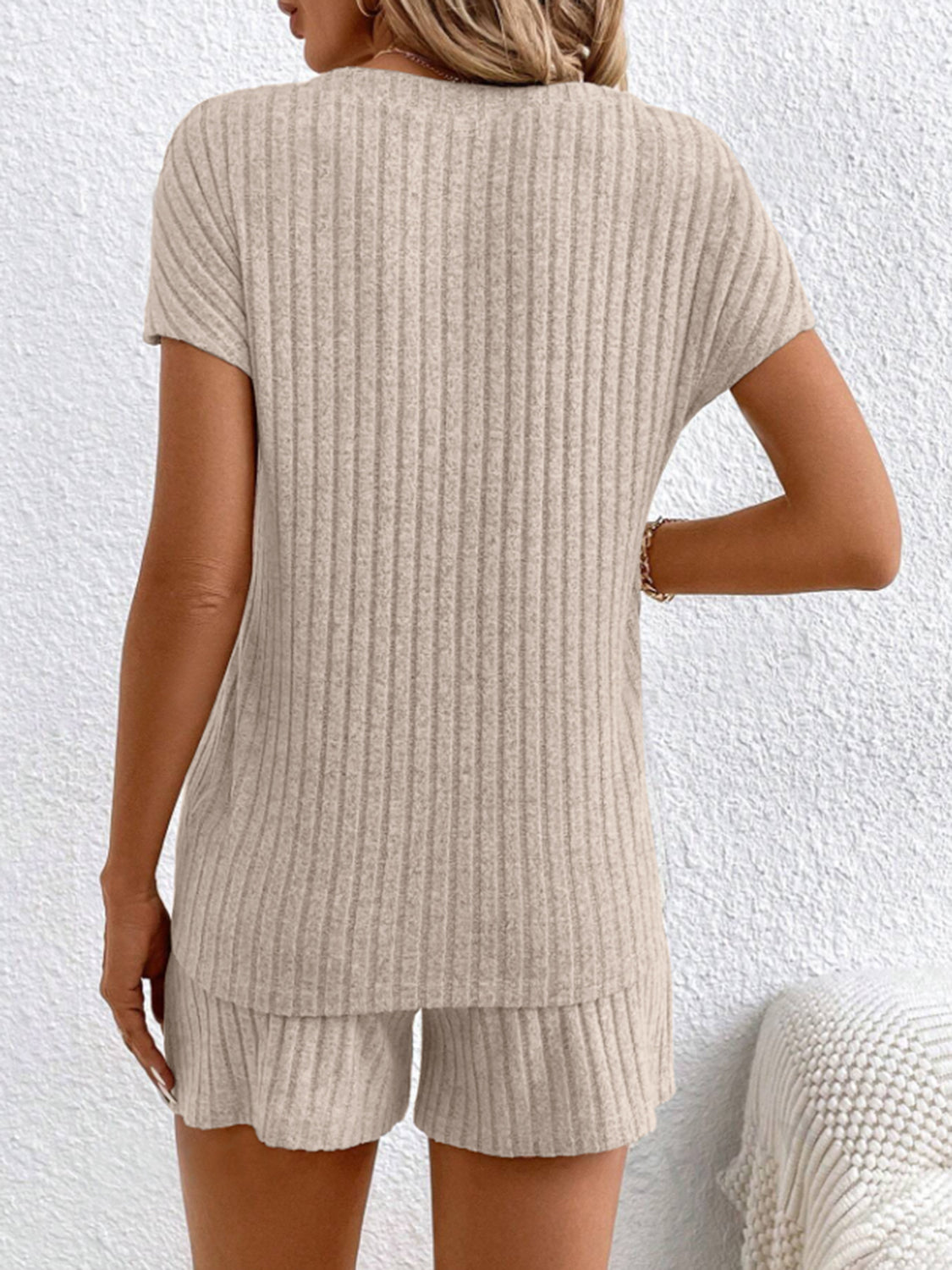 Ribbed V-Neck Top and Shorts Set - House of Binx