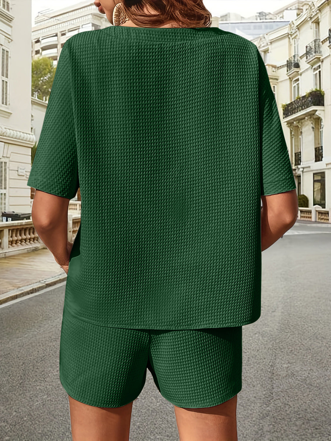 Waffle-Knit Half Sleeve Top and Shorts Set - House of Binx