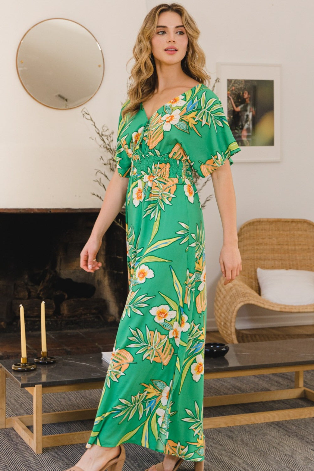 Floral Smocked Tied Back Maxi Dress - House of Binx