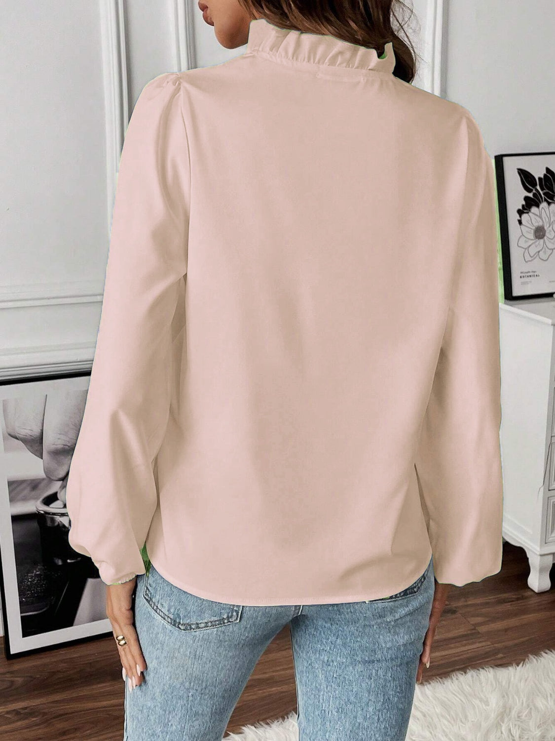 Ruffled V-Neck Long Sleeve Blouse - House of Binx