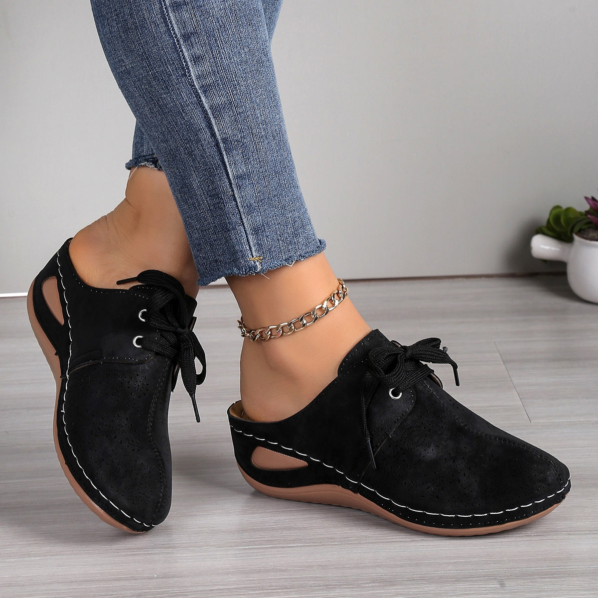 Lace-Up Round Toe Wedge Sandals - House of Binx