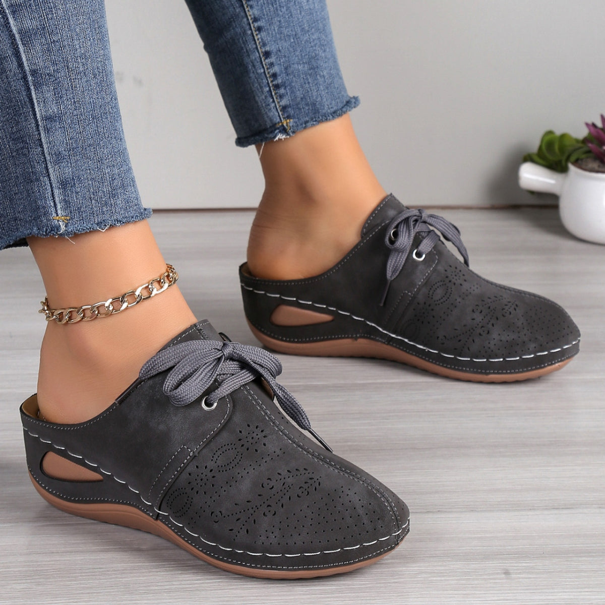 Lace-Up Round Toe Wedge Sandals - House of Binx