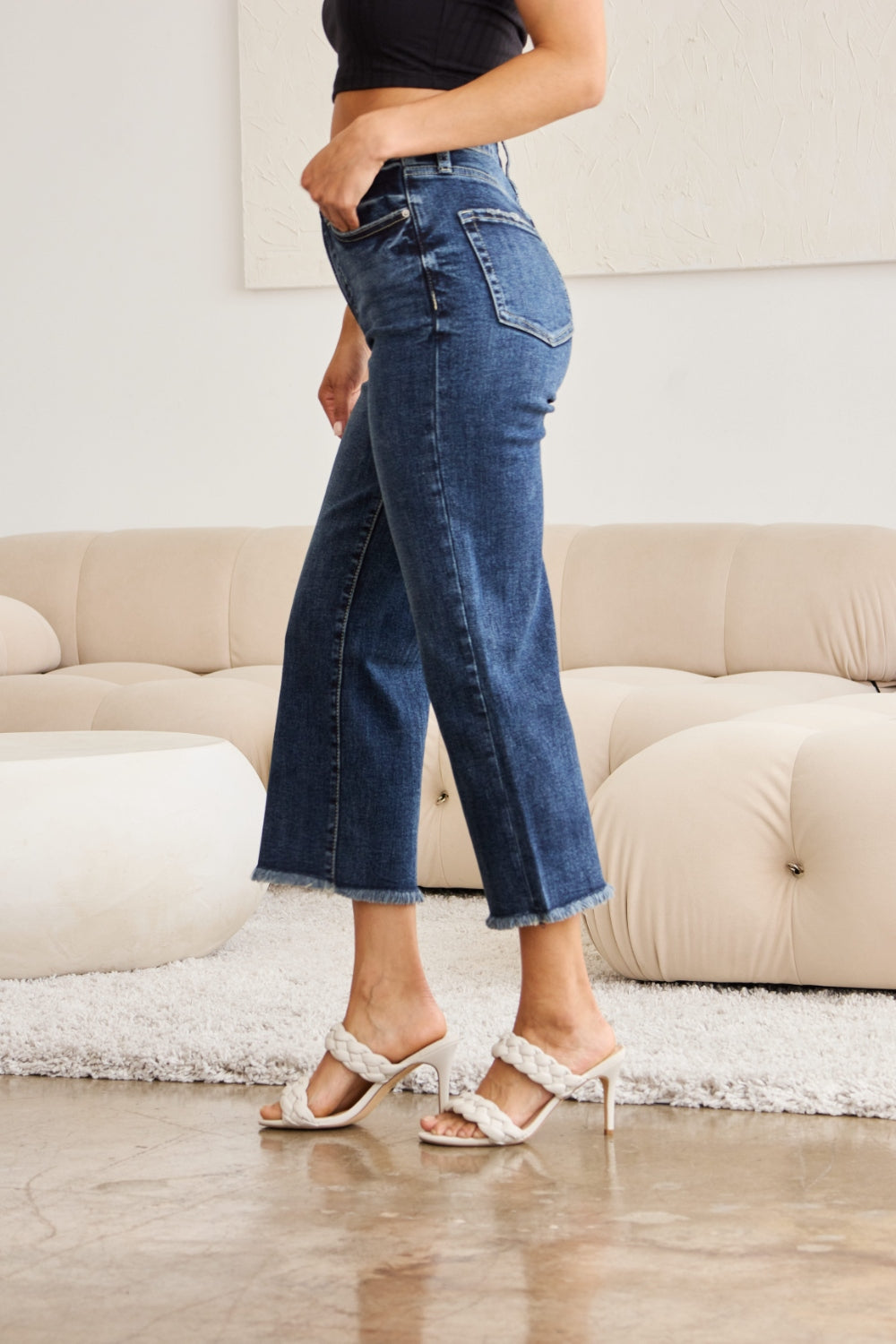 RFM Full Size Tummy Control High Waist Raw Hem Jeans - House of Binx