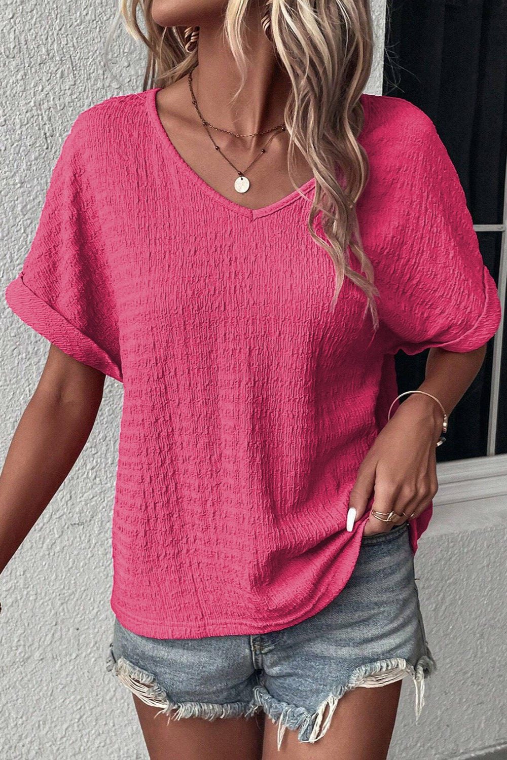 V-Neck Short Sleeve Blouse - House of Binx