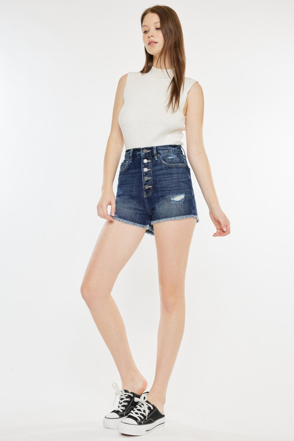 Kancan Raw Hem Button Fly Denim Shorts - House of Binx