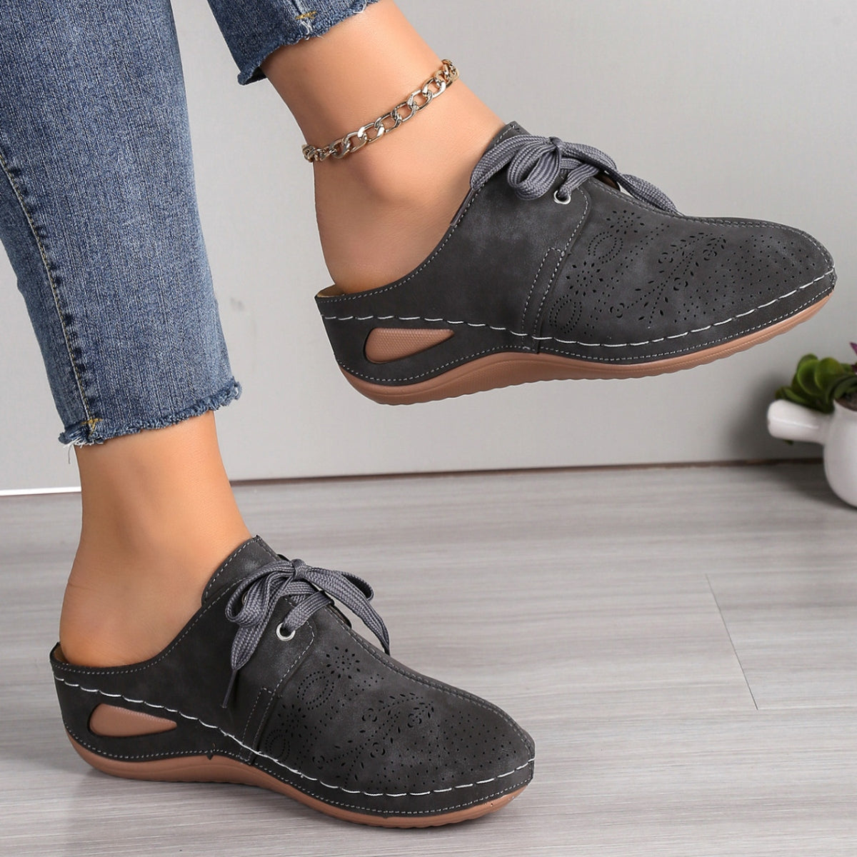 Lace-Up Round Toe Wedge Sandals - House of Binx