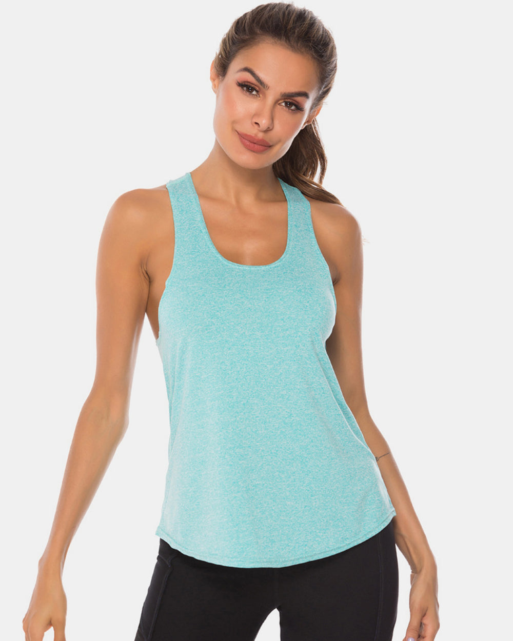 Full Size Scoop Neck Wide Strap Active Tank - House of Binx
