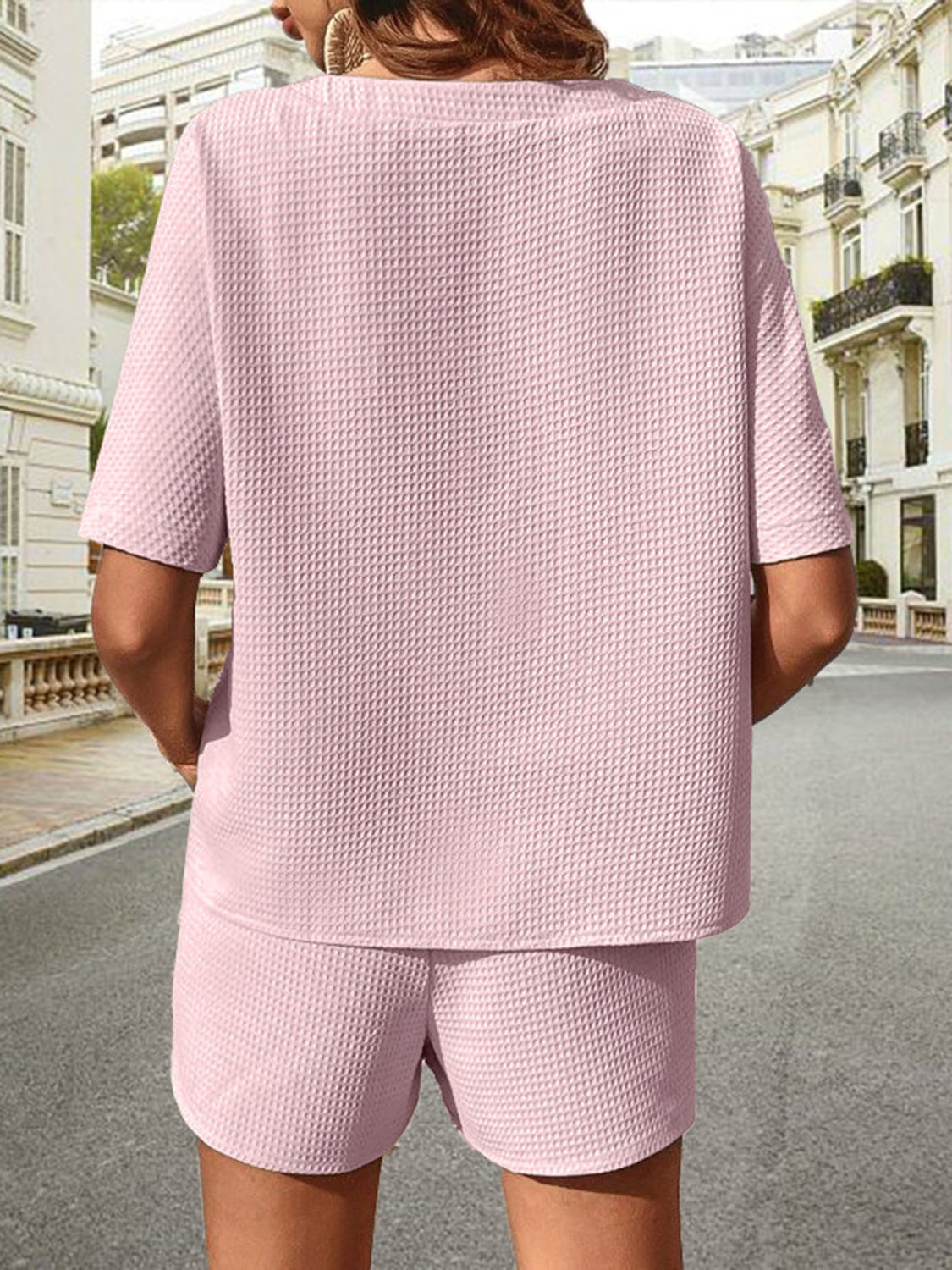 Waffle-Knit Half Sleeve Top and Shorts Set - House of Binx