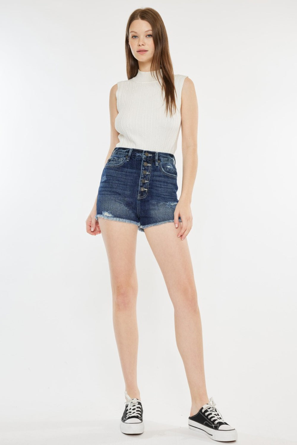 Kancan Raw Hem Button Fly Denim Shorts - House of Binx