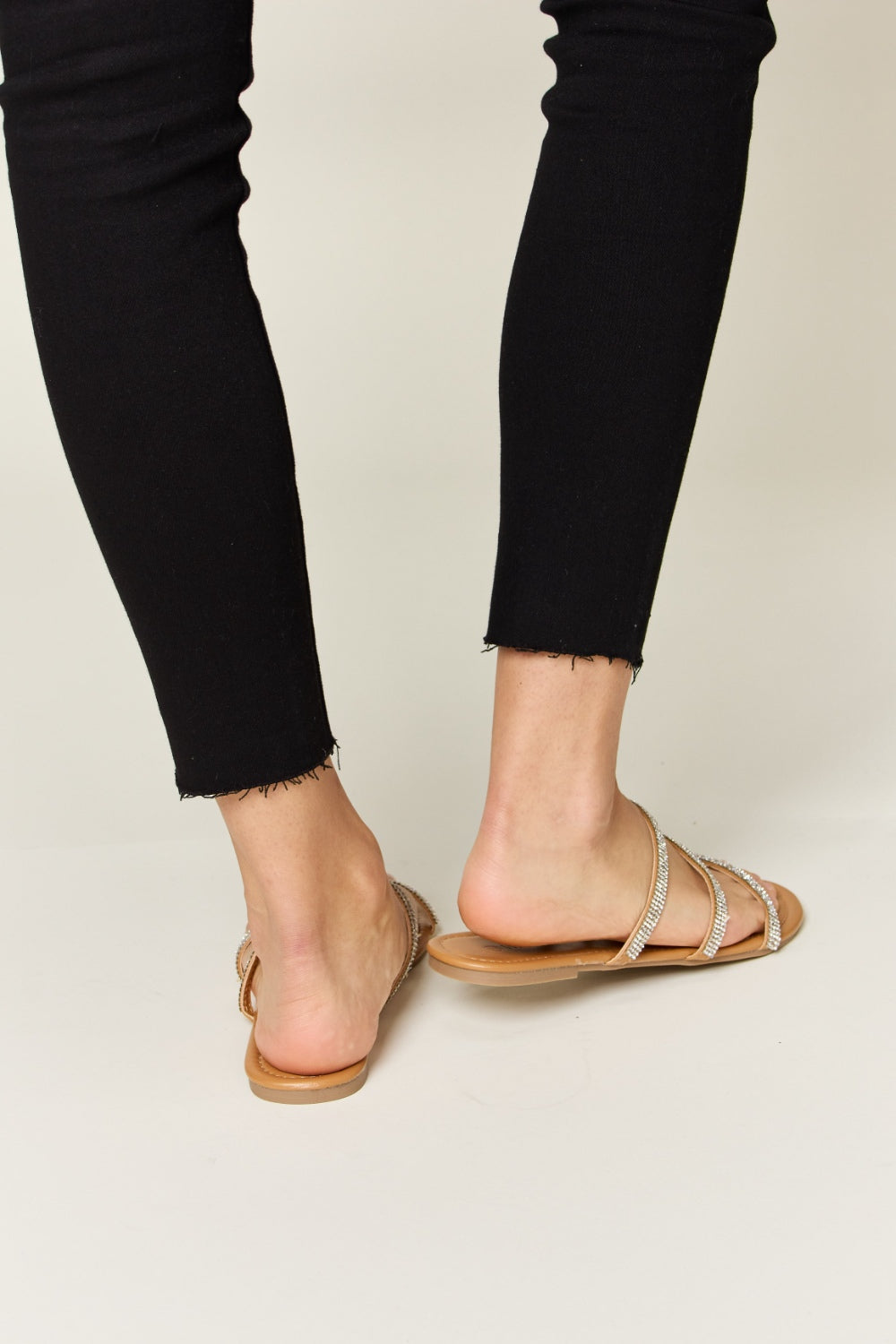 WILD DIVA Rhinestone Three-Strap Flat Sandals - House of Binx