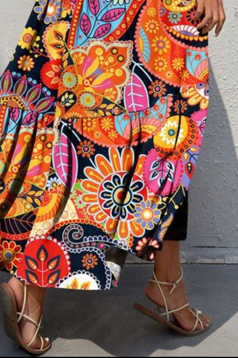 Tiered Printed V-Neck Sleeveless Dress - House of Binx