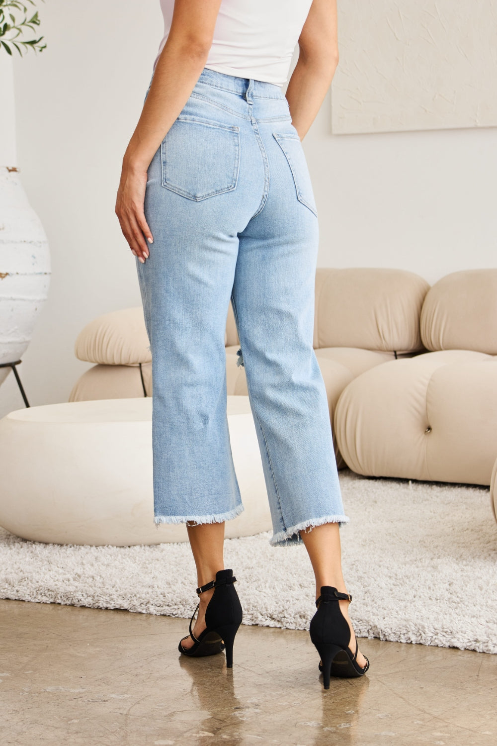 RFM Full Size Tummy Control High Waist Raw Hem Distressed Jeans - House of Binx