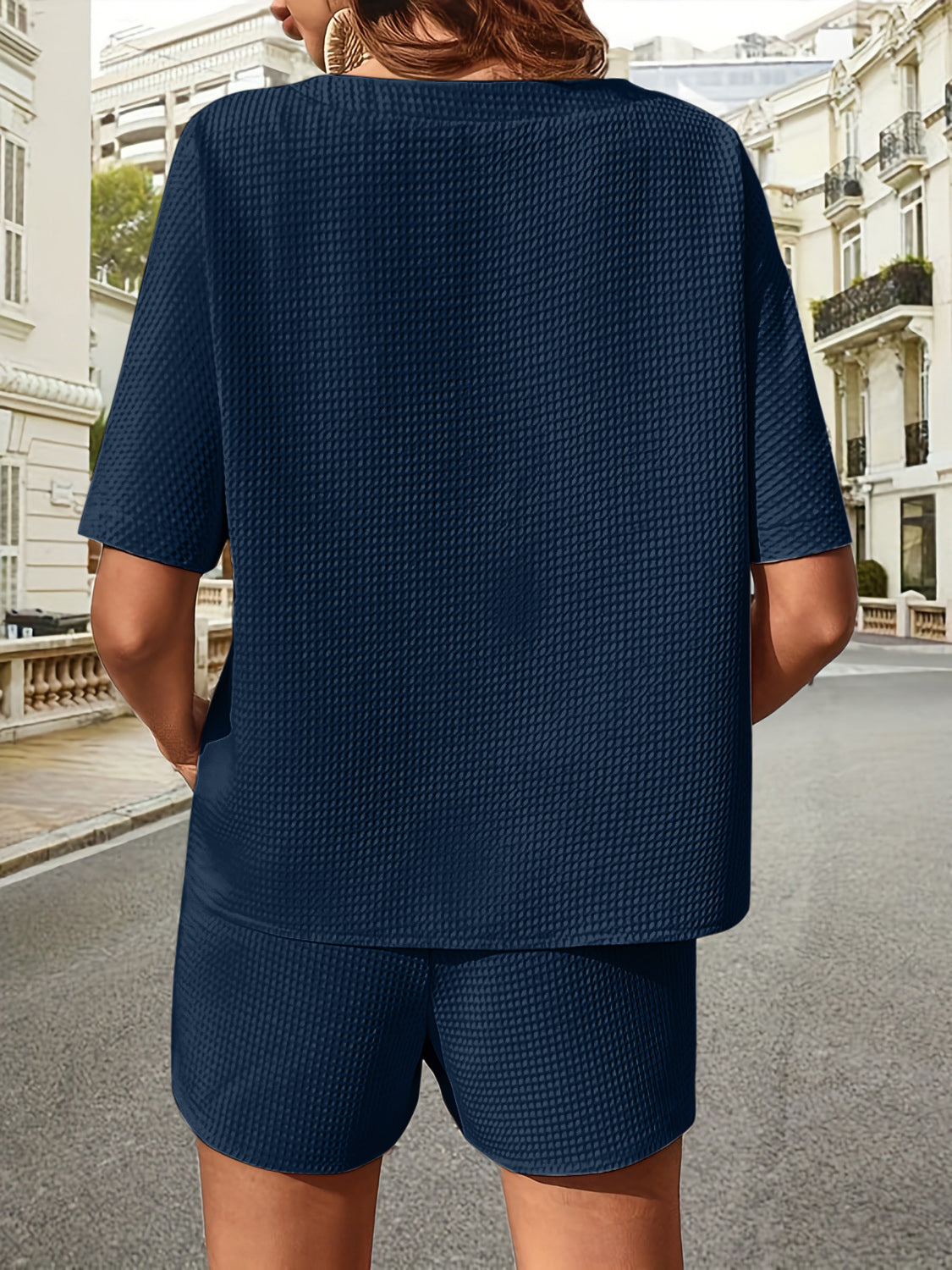 Waffle-Knit Half Sleeve Top and Shorts Set - House of Binx