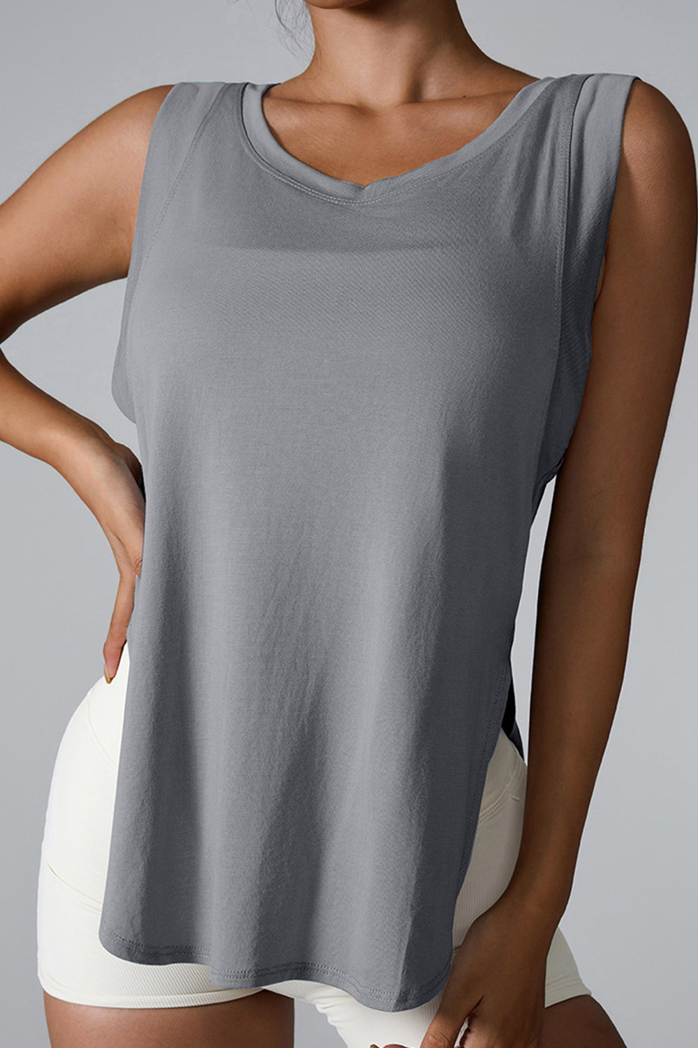 Slit Round Neck Active Tank - House of Binx