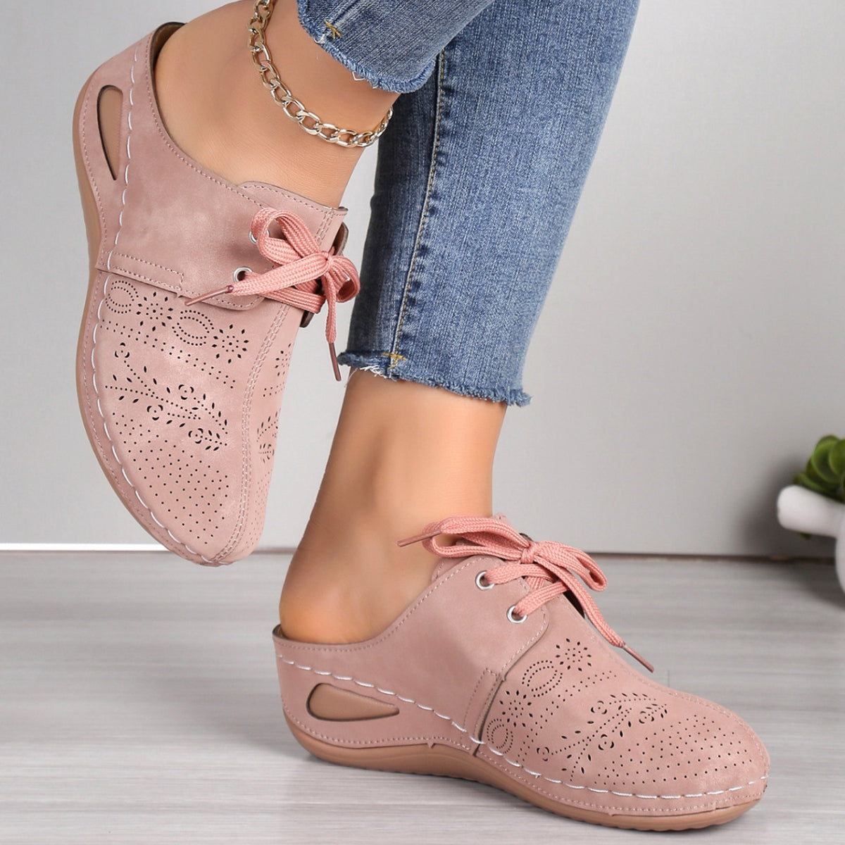 Lace-Up Round Toe Wedge Sandals - House of Binx