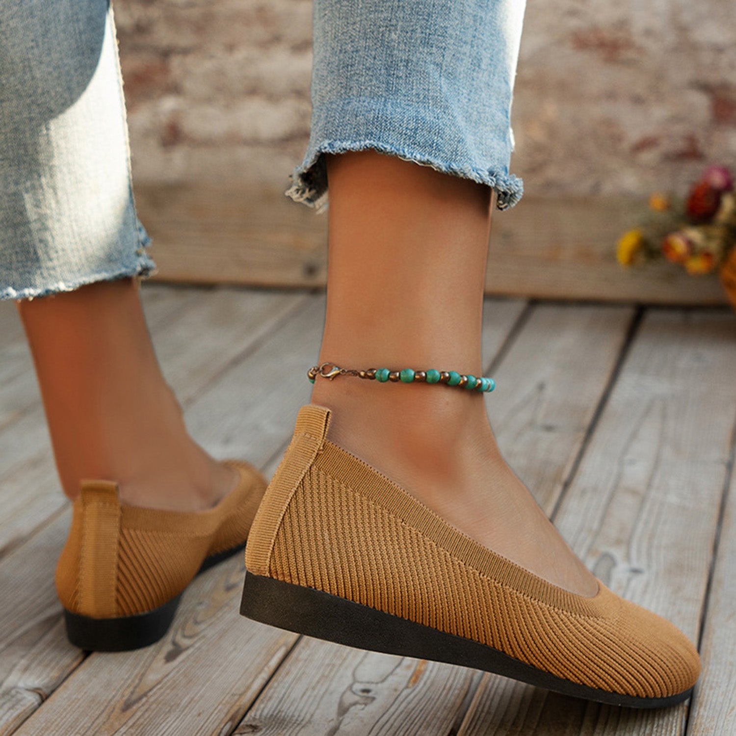 Round Toe Knit Ballet Flats - House of Binx