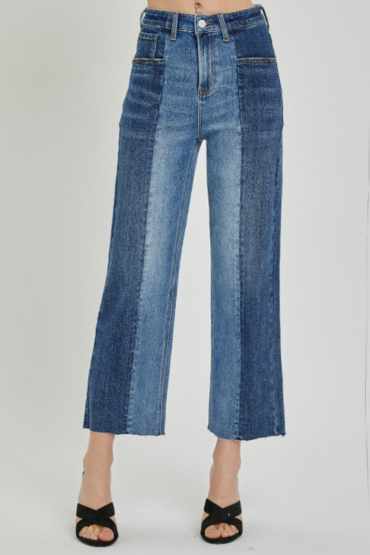 RISEN Full Size Mid-Rise Waist Two-Tones Jeans with Pockets - House of Binx