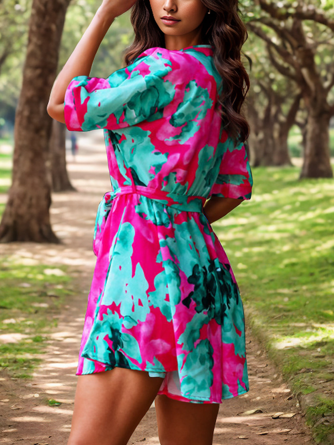 Printed Surplice Half Sleeve Romper - House of Binx