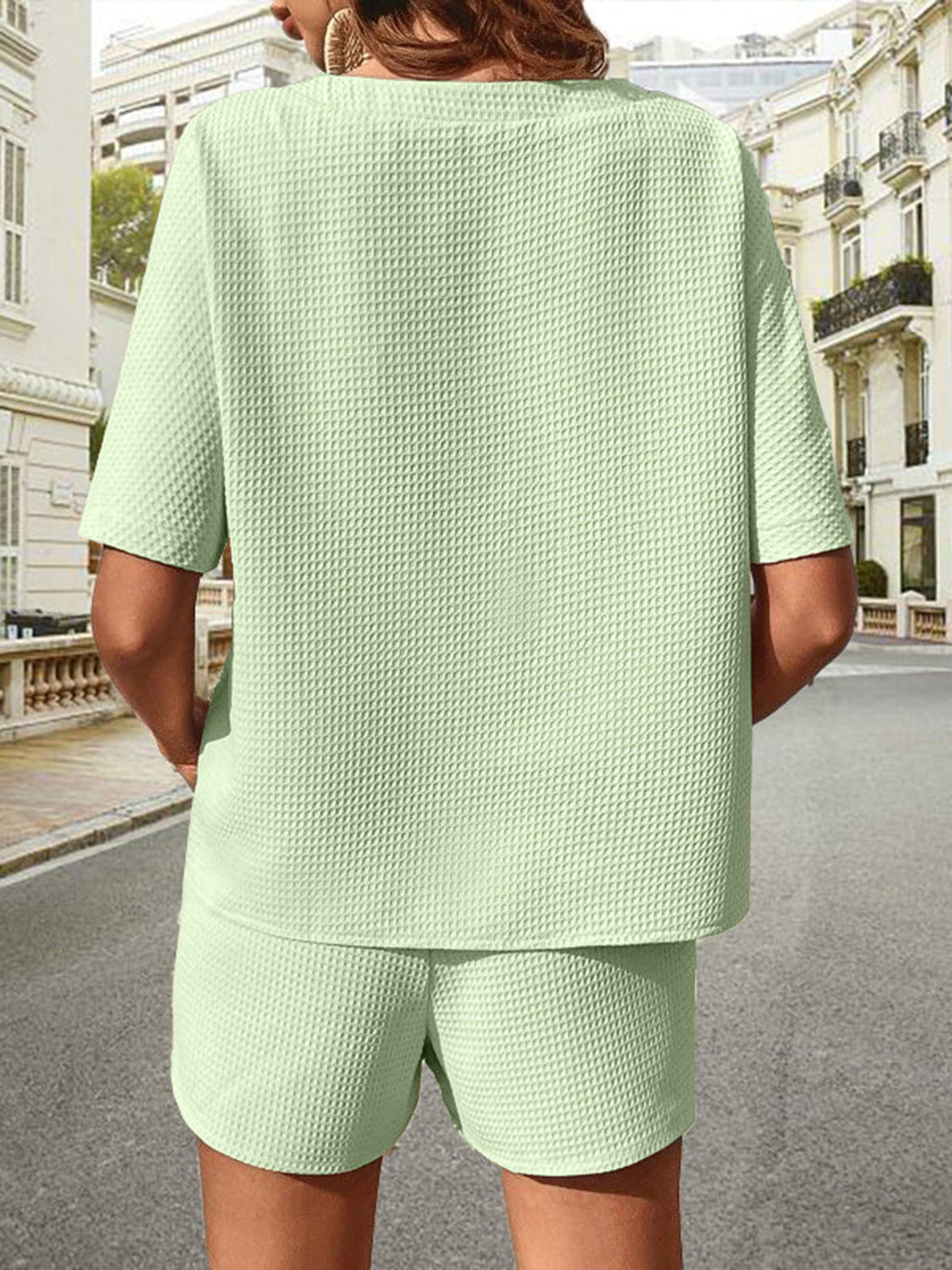 Waffle-Knit Half Sleeve Top and Shorts Set - House of Binx