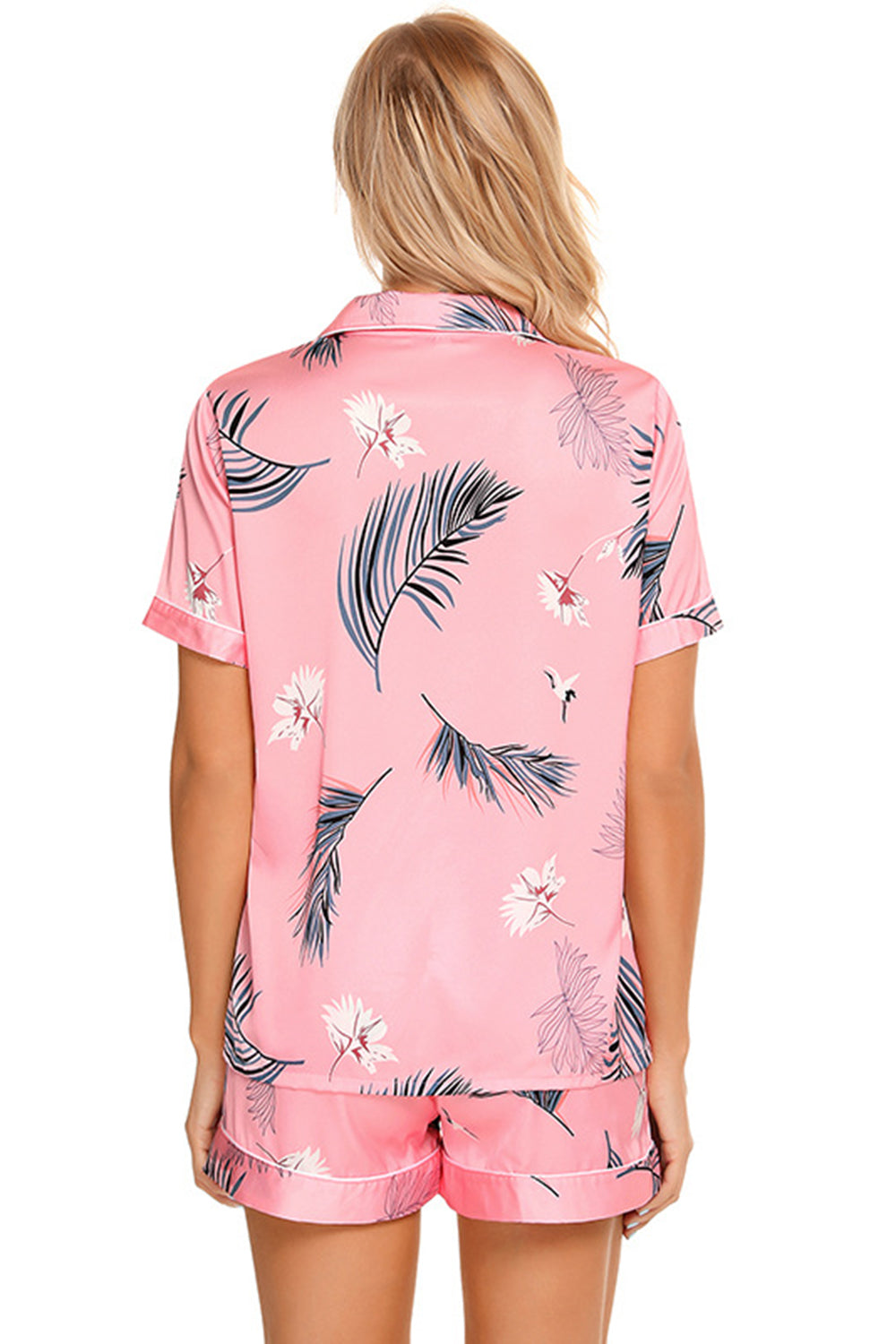 Printed Button Up Short Sleeve Top and Shorts Lounge Set - House of Binx