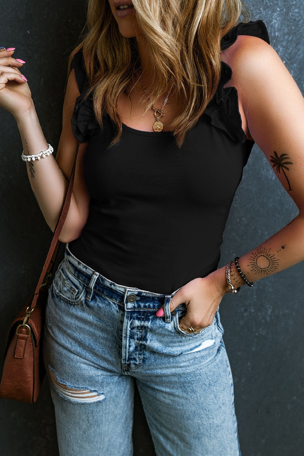 Ruffled Round Neck Tank - House of Binx