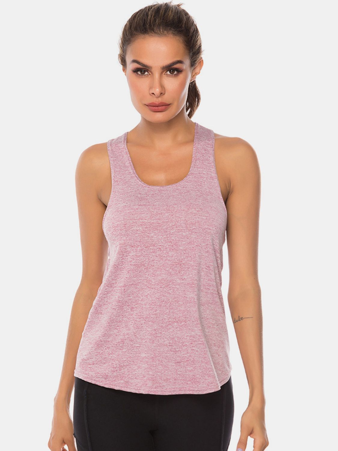 Full Size Scoop Neck Wide Strap Active Tank - House of Binx