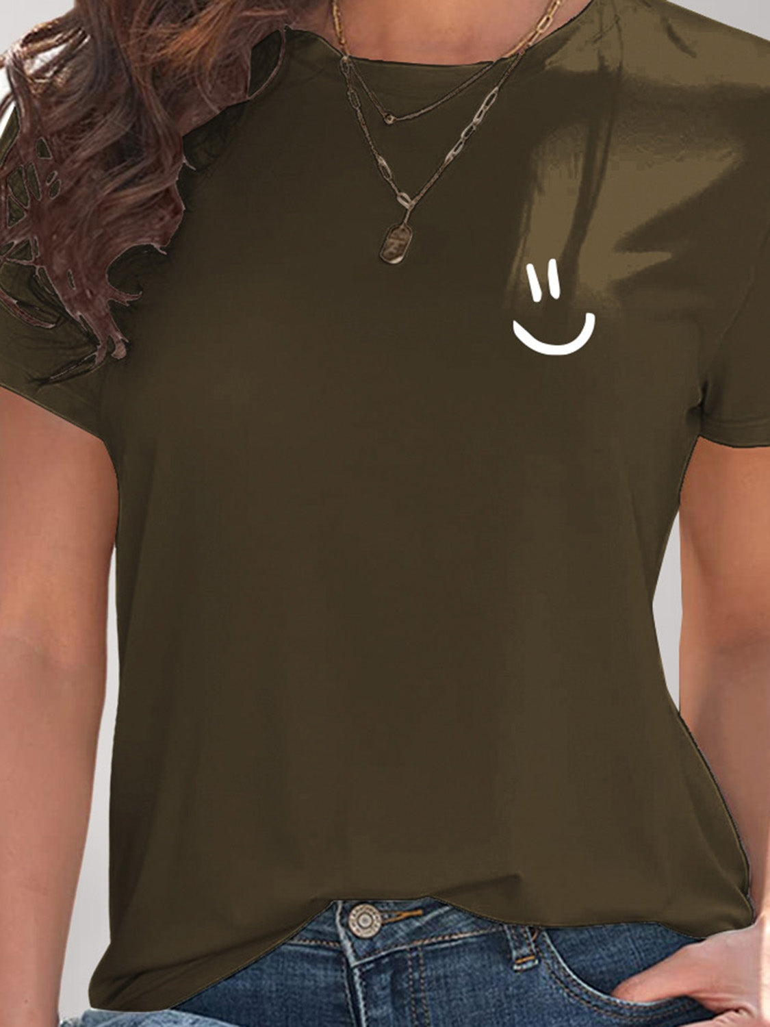 Smile Graphic Round Neck Short Sleeve T-Shirt - House of Binx