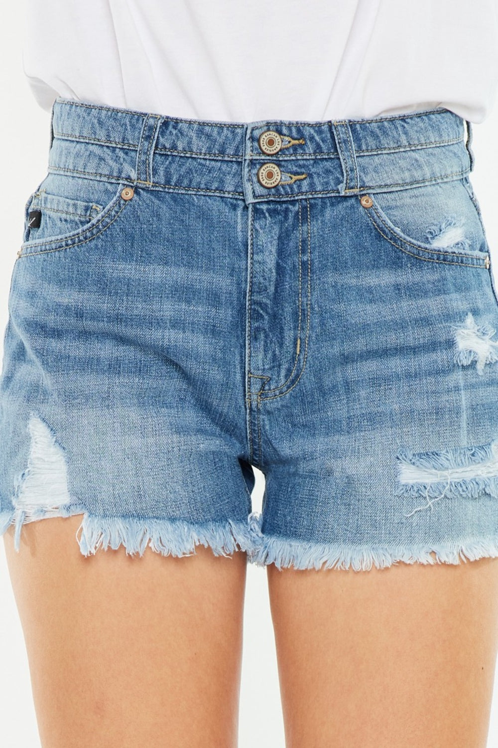 Kancan Full Size High Rise Raw Hem Denim Shorts - House of Binx