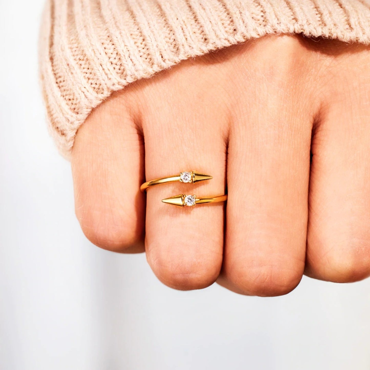 925 Sterling Silver Inlaid Zircon Bypass Ring - House of Binx