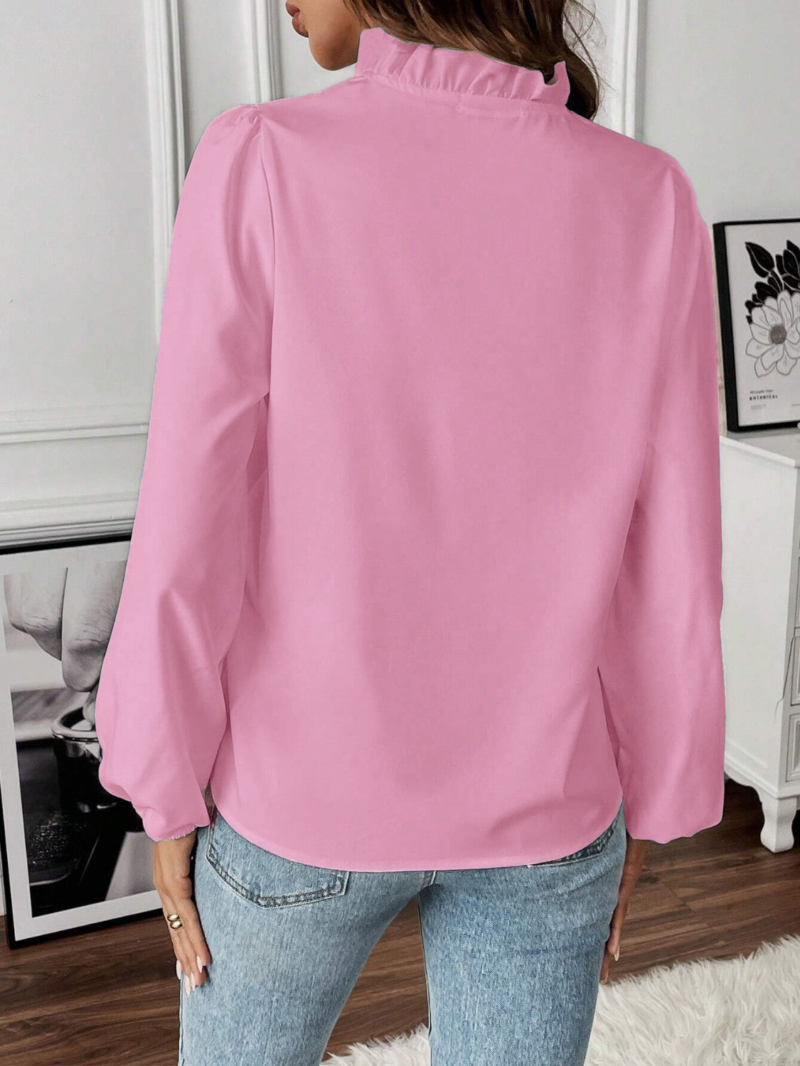 Ruffled V-Neck Long Sleeve Blouse - House of Binx