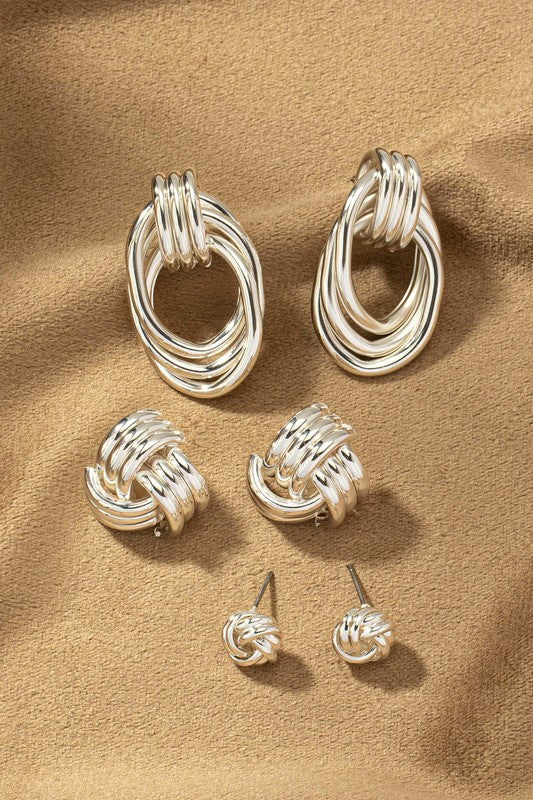 Premium Trio Metal Knot and Hoop Earrings - House of Binx