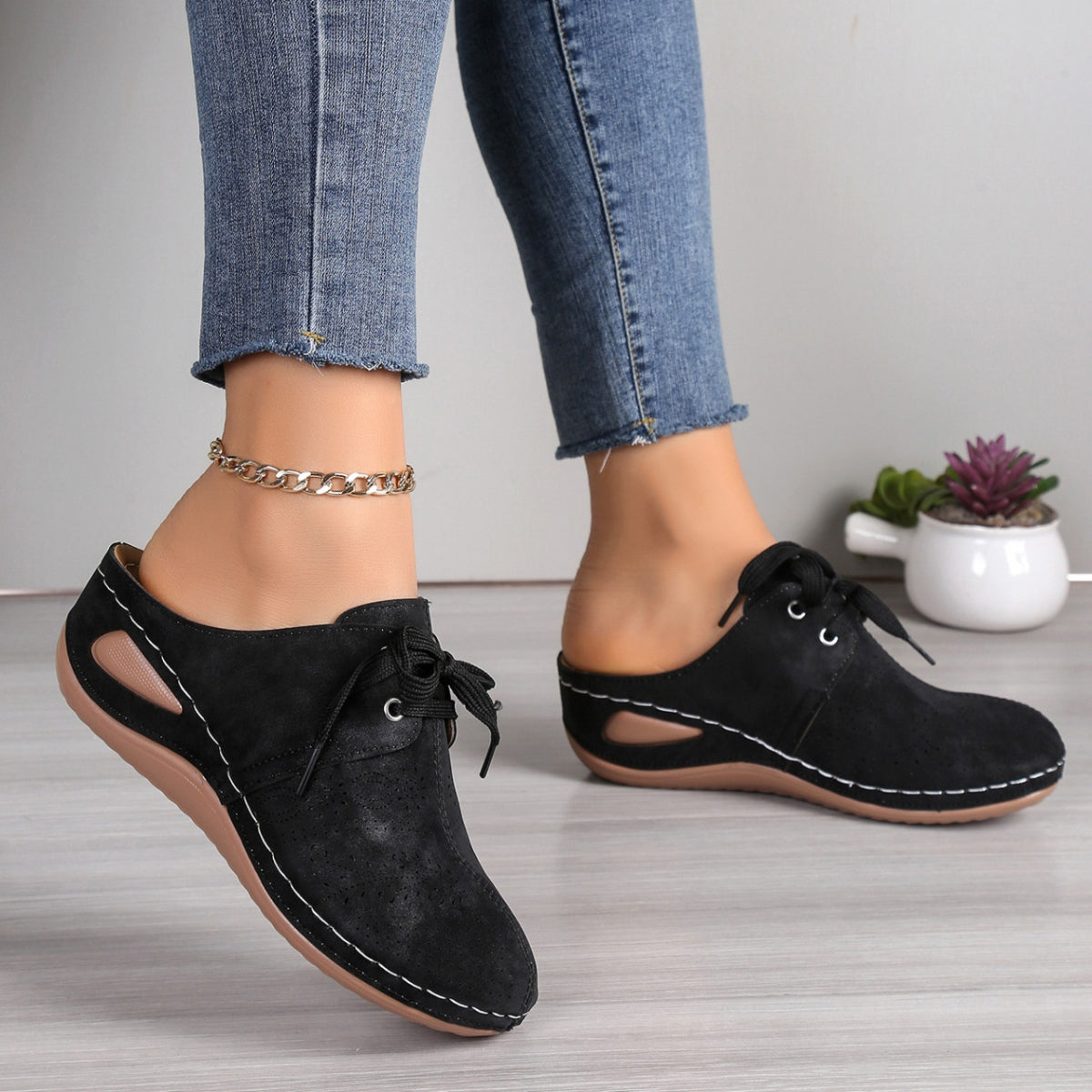 Lace-Up Round Toe Wedge Sandals - House of Binx