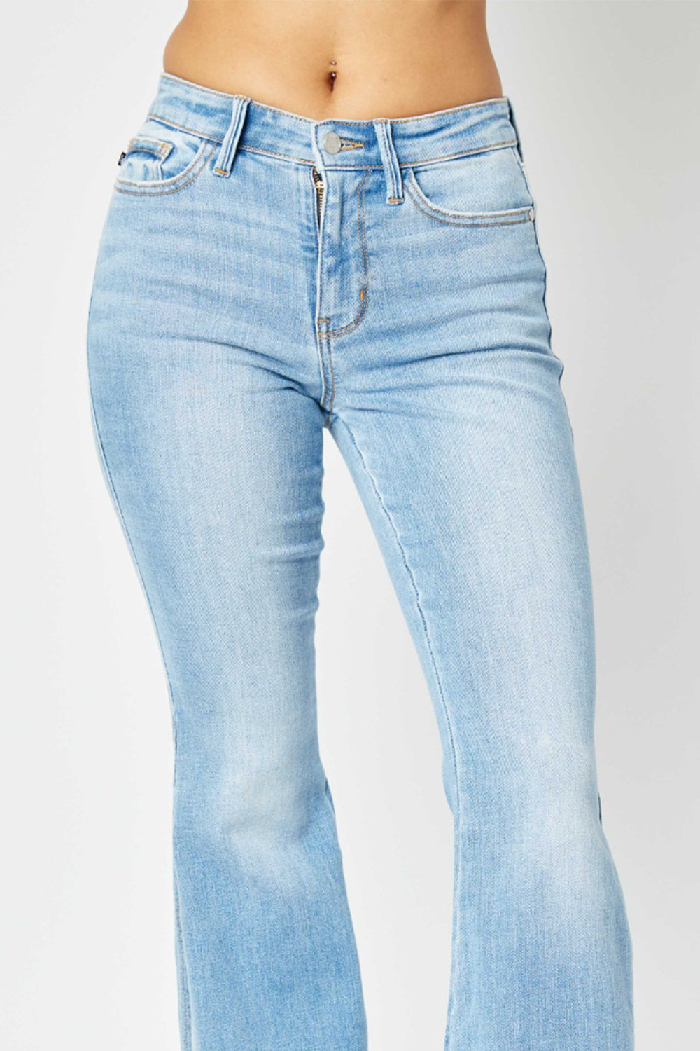 Judy Blue Full Size Mid Rise Raw Hem Slit Flare Jeans - House of Binx