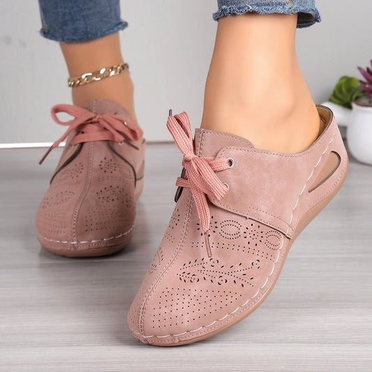 Lace-Up Round Toe Wedge Sandals - House of Binx