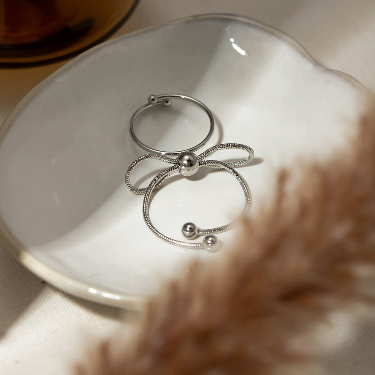 Stainless Steel Silver-Plated Bow Ring - House of Binx