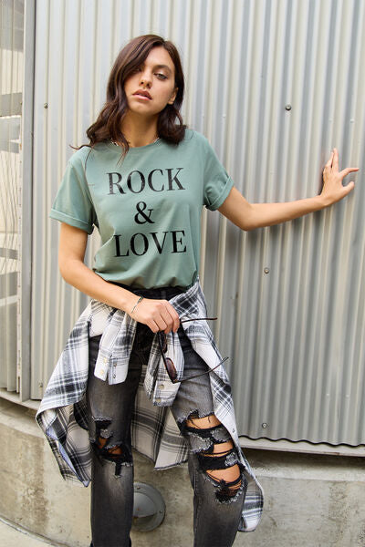 Simply Love Full Size ROCK & LOVE Short Sleeve T-Shirt - House of Binx