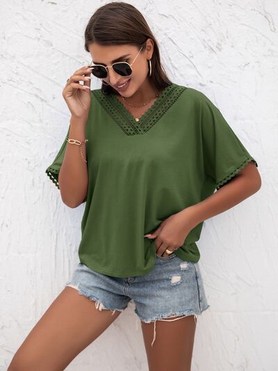 Lace Detail V-Neck T-Shirt - House of Binx
