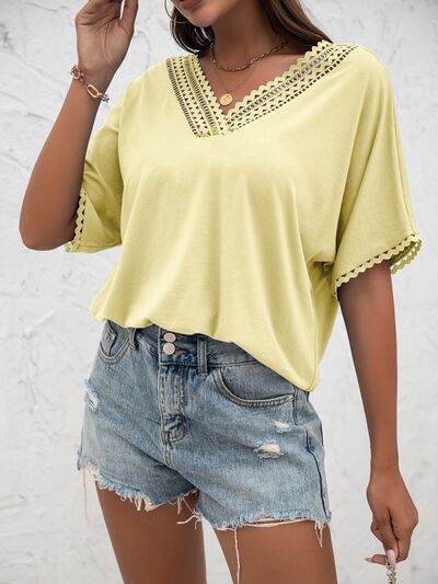 Lace Detail V-Neck T-Shirt - House of Binx