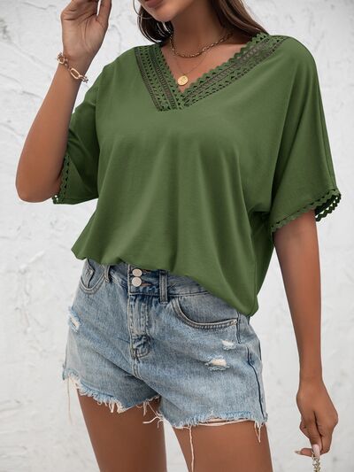 Lace Detail V-Neck T-Shirt - House of Binx