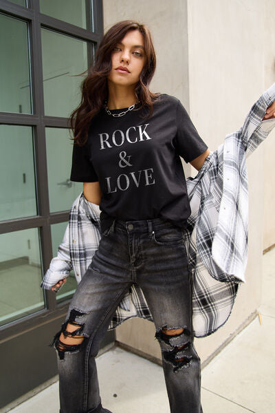 Simply Love Full Size ROCK & LOVE Short Sleeve T-Shirt - House of Binx