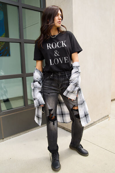 Simply Love Full Size ROCK & LOVE Short Sleeve T-Shirt - House of Binx