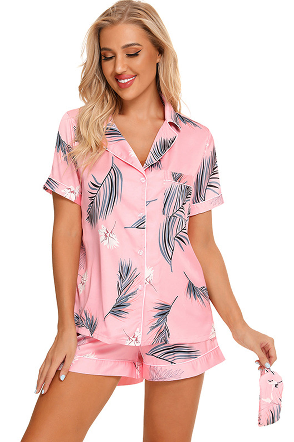 Printed Button Up Short Sleeve Top and Shorts Lounge Set - House of Binx 