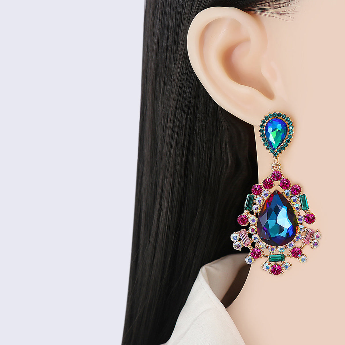 Teardrop Shape Rhinestone Alloy Dangle Earrings - House of Binx 