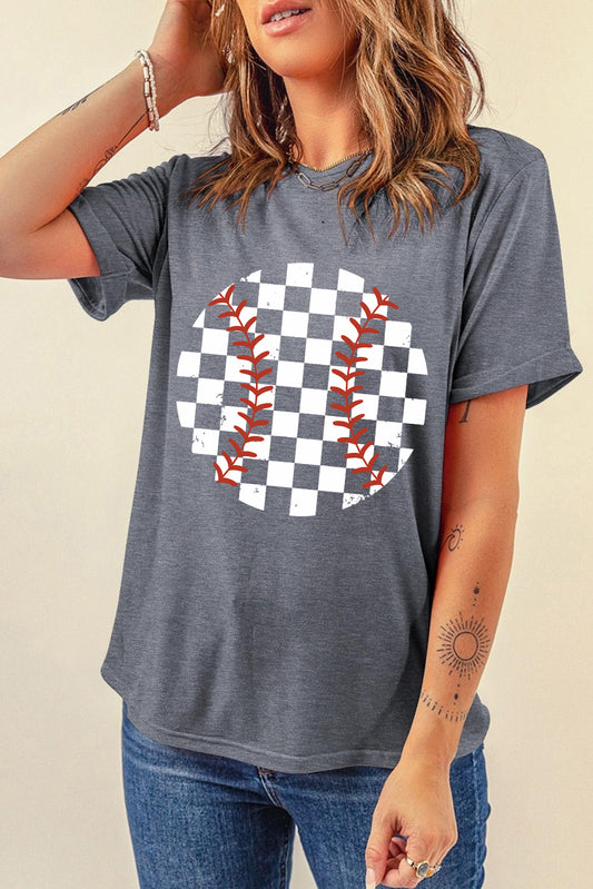 Checkered Graphic Round Neck Short Sleeve T-Shirt - House of Binx 